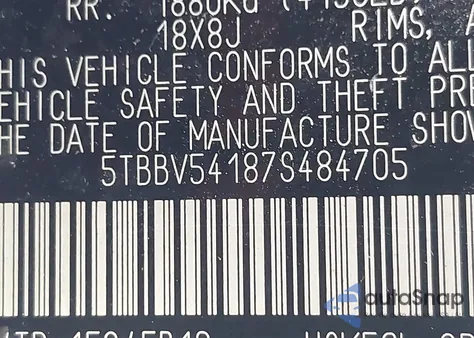 2007 Toyota Tundra Sr5 5.7L V8 from USA, damaged, VIN 5TBBV54187S484705